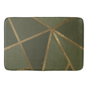 Olive Green Gold Bronze Geometric Glam Chic Badmat