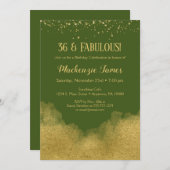 Olive Green Gold Confetti Birthday Invitation Kaart (Voorkant / Achterkant)