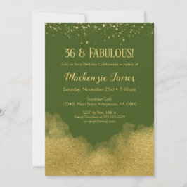 Olive Green Gold Confetti Birthday Invitation Kaart
