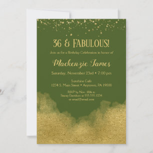 Olive Green Gold Confetti Birthday Invitation Kaart