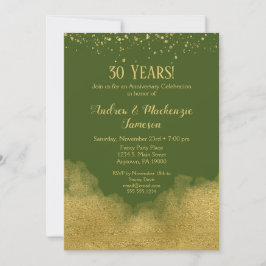 Olive Green Gold Confetti Jubileum Invitation Kaart