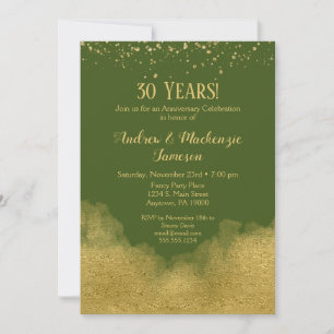 Olive Green Gold Confetti Jubileum Invitation Kaart