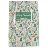 Olive Green Gold Gift Bag Luxury Holiday Christmas Medium Cadeauzakje (Voorkant)