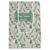 Olive Green Gold Gift Bag Luxury Holiday Christmas Medium Cadeauzakje (Achterkant)