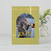 Olive Green & Gold Gingham Kerstvakantie Foto Folie Feestdagenkaart (Staand Voorkant)