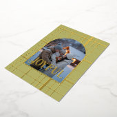 Olive Green & Gold Gingham Kerstvakantie Foto Folie Feestdagenkaart (Gedraaid)