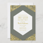 Olive Green Gold Glitter Flakes Glam Sweet 16 Kaart (Voorkant)