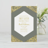 Olive Green Gold Glitter Flakes Glam Sweet 16 Kaart (Staand voorkant)