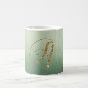 Olive Green Gold Glitter Letter A Koffiemok