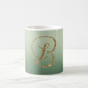 Olive Green Gold Glitter Letter B Koffiemok
