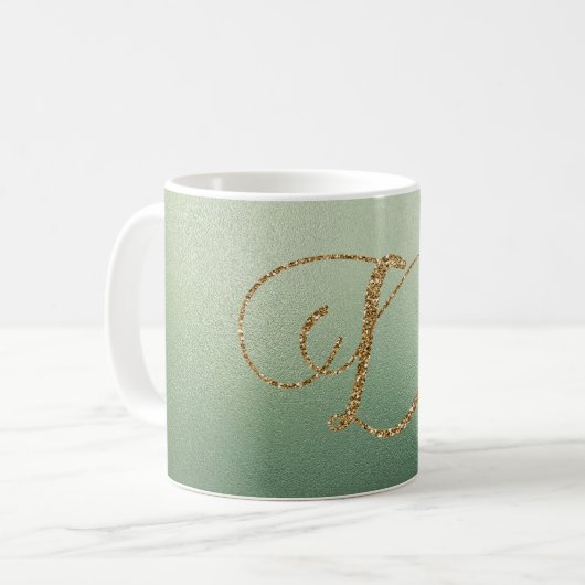 Olive Green Gold Glitter Letter D Koffiemok (Voorkant links)