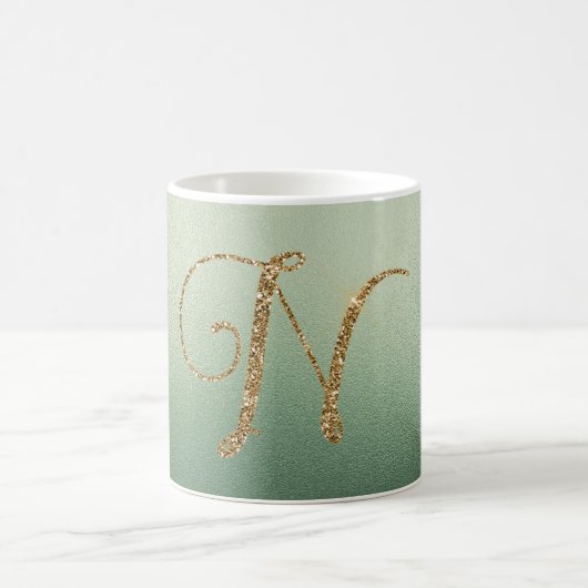 Olive Green Gold Glitter Letter N Koffiemok (Center)