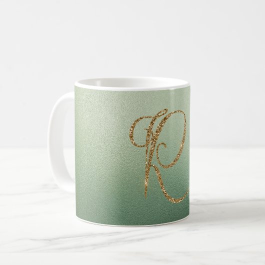 Olive Green Gold Glitter Letter R Koffiemok (Voorkant links)