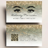 Olive Green Gold Marble Eyes QR Code Microblading Visitekaartje