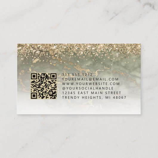 Olive Green Gold Marble Eyes QR Code Microblading Visitekaartje (Achterkant)