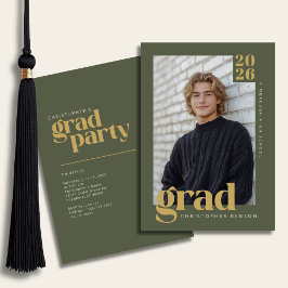 Olive Green Gold Modern Photo Graduation Party Kaart
