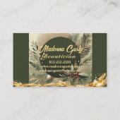 Olive Green Gold Monogram Beauticien Professioneel Visitekaartje (Achterkant)