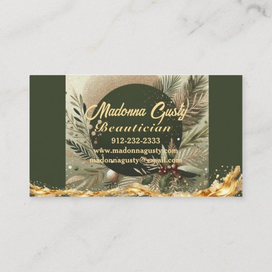 Olive Green Gold Monogram Beauticien Professioneel Visitekaartje (Achterkant)