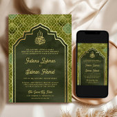 Olive Green Gold Moroccan Muslim Wedding Kaart