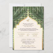 Olive Green Gold Quatrefoil QR Code Sikh Wedding Kaart (Voorkant)