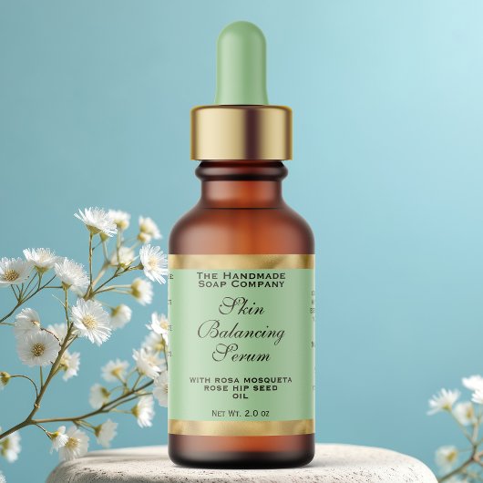 Olive Green & Gold Small Dropper Bottle Label 