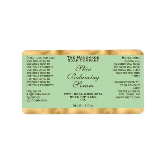 Olive Green & Gold Small Dropper Bottle Label  (Voorkant)