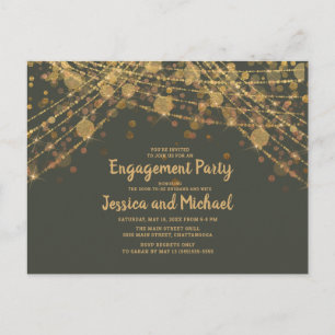 Olive Green Gold String Lights Engagement Party Briefkaart
