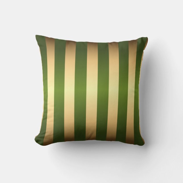 Olive Green Gold Stripes Patroon Kussen (Voorkant)