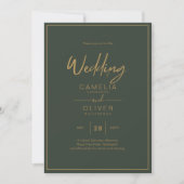 Olive Green Gold Text Script Elegant Modern Invita Kaart (Voorkant)