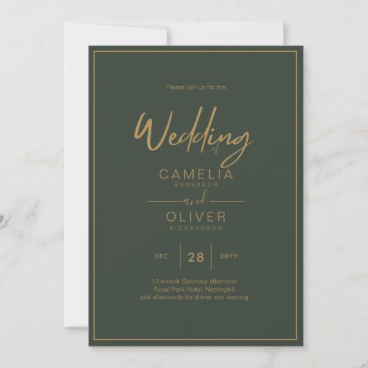 Olive Green Gold Text Script Elegant Modern Invita Kaart (Voorkant)