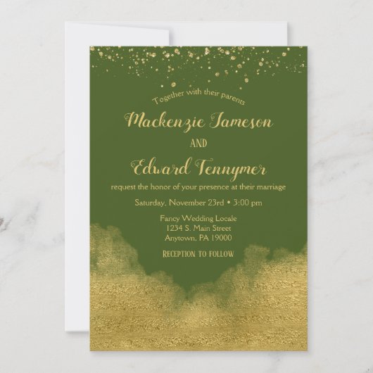 Olive Green Gold Wedding Invitation Elegant Kaart (Voorkant)