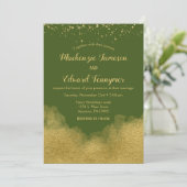 Olive Green Gold Wedding Invitation Elegant Kaart (Staand voorkant)
