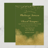 Olive Green Gold Wedding Invitation Elegant Kaart (Voorkant / Achterkant)