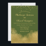 Olive Green Gold Wedding Invitation Elegant Kaart<br><div class="desc">Een elegante Olive Green- en goudtrouwuitnodiging met gouden confetti-stof bovenaan en een zwart gouden accent onderaan.</div>