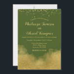 Olive Green Gold Wedding Invitation Elegant Kaart<br><div class="desc">Een elegante Olive Green- en goudtrouwuitnodiging met gouden confetti-stof bovenaan en een zwart gouden accent onderaan.</div>