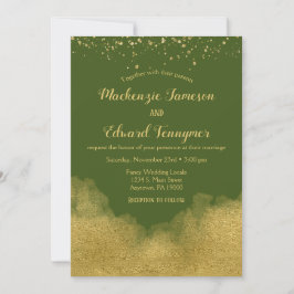 Olive Green Gold Wedding Invitation Elegant Kaart