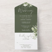 Olive Green Greenery Floral Monogram Wedding All In One Uitnodiging (Binnen)