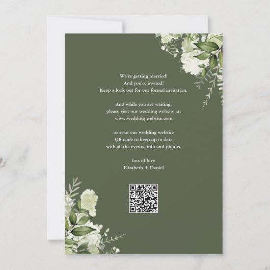 Olive Green Greenery Gold Arch QR Code Huwelijk Save The Date (Achterkant)