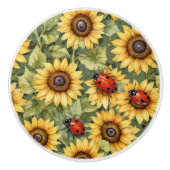 Olive Green Greenery Zonnebloem Lady Bug Garden Ze Keramische Knop (Voorkant)