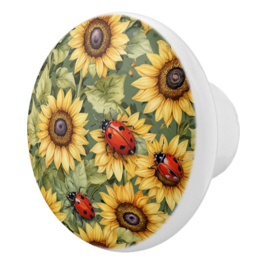 Olive Green Greenery Zonnebloem Lady Bug Garden Ze Keramische Knop (Rechts)