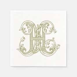 Olive Green "H" Monogram Cocktail Napkins Servet