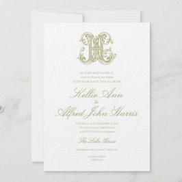 Olive Green "H" Monogram Wedding Invitation Kaart