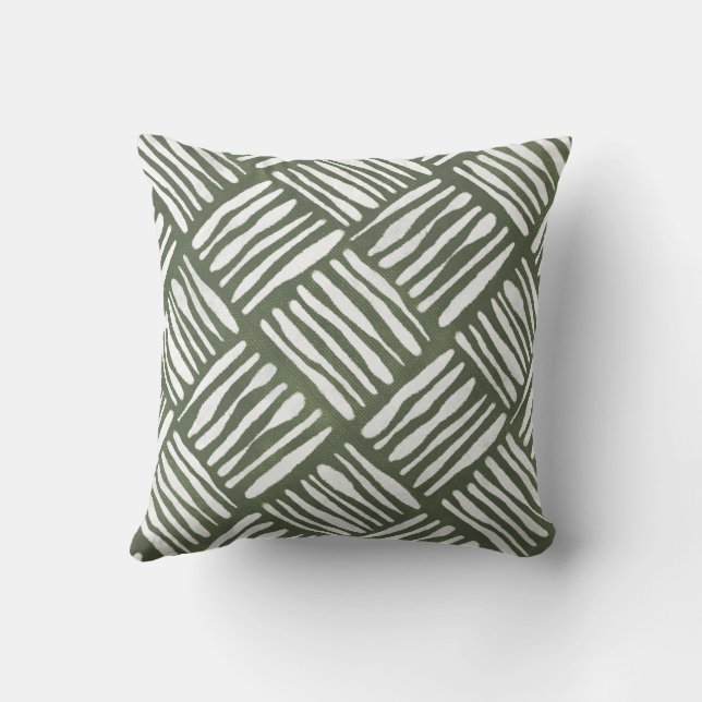Olive Green Hand-Drawn Basket Weave Kussen (Achterkant)