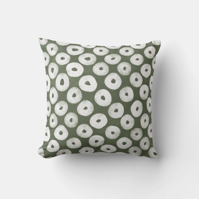 Olive Green Hand-Drawn Bold Rustic Circles Kussen (Voorkant)