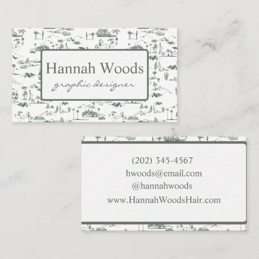  Olive Green Hollywood Hills Toile Visitekaartje (Voorkant / Achterkant)