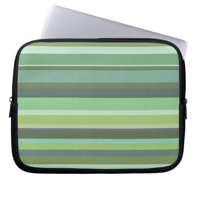 Olive green horizontal stripes laptop sleeve (Voorkant)