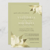 Olive Green Ivory Floral Wedding Invitations Kaart (Voorkant / Achterkant)