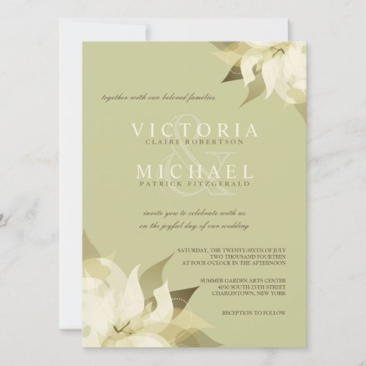 Olive Green Ivory Floral Wedding Invitations Kaart (Voorkant)