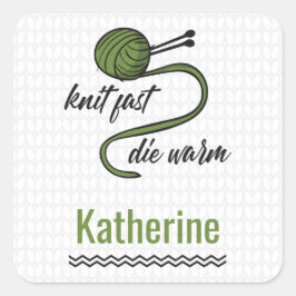Olive Green Knit Fast, Die Warm Vierkante Sticker