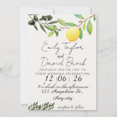 olive green leaf branch and Lemon wedding Kaart (Voorkant)